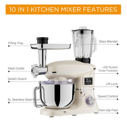 Tand Mixer with LCD Display, 1900W Professional Dough Kneader with 6-Speed & Pulse, Full Set Attachments & Stainless Steel Bowl,