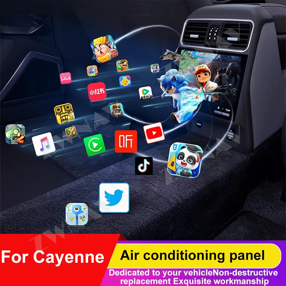 9.5inch Screen Car Rear Seat Screen Air Conditioner Control Panel For Porsche Cayenne 2018 2019 2020 2021-2024 Multimedia Player