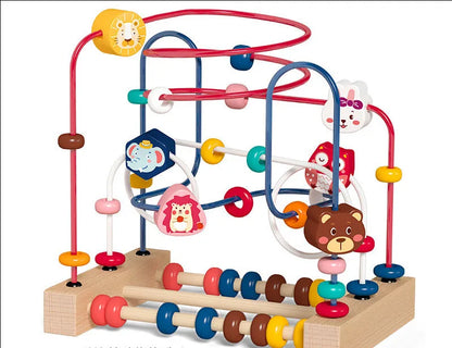 Montessori Wooden Kids Toys Wooden Circles Bead Wire Maze Roller Coaster Toys Educational Toys Wood Puzzles Maze For Children