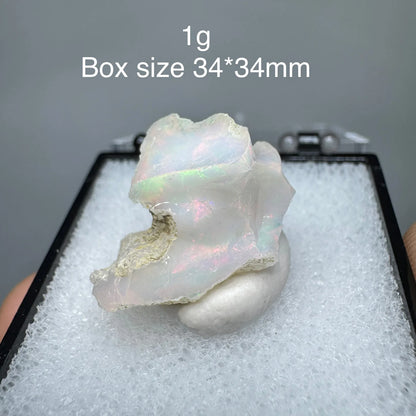 Natural Rare Colorful Ethiopia Opal (No Need Water) Gem Mineral Specimen Box Size:34X34mm (Need Lighting) Sunlight Best