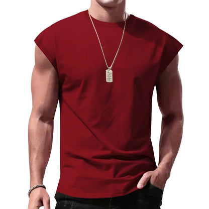 Independent Station 24 Cross-Border Men's Summer New Sleeveless T-Shirt Youth Casual Loose Solid Color Thin Shoulder T-Shirt Spo