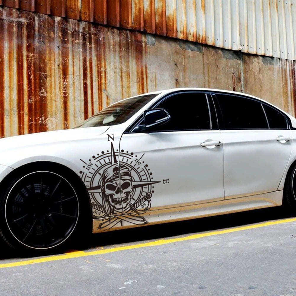 Large Pirate Compass Skull Car Sticker Decal Nautical Wind Rose Auto V ...