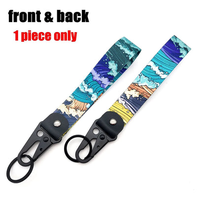 Hokkaido Car Keychain Textile JDM Key Ring Buckle Lanyard Kanagawa Surf Decoration For Honda Mitsubishi Subaru Auto Accessories