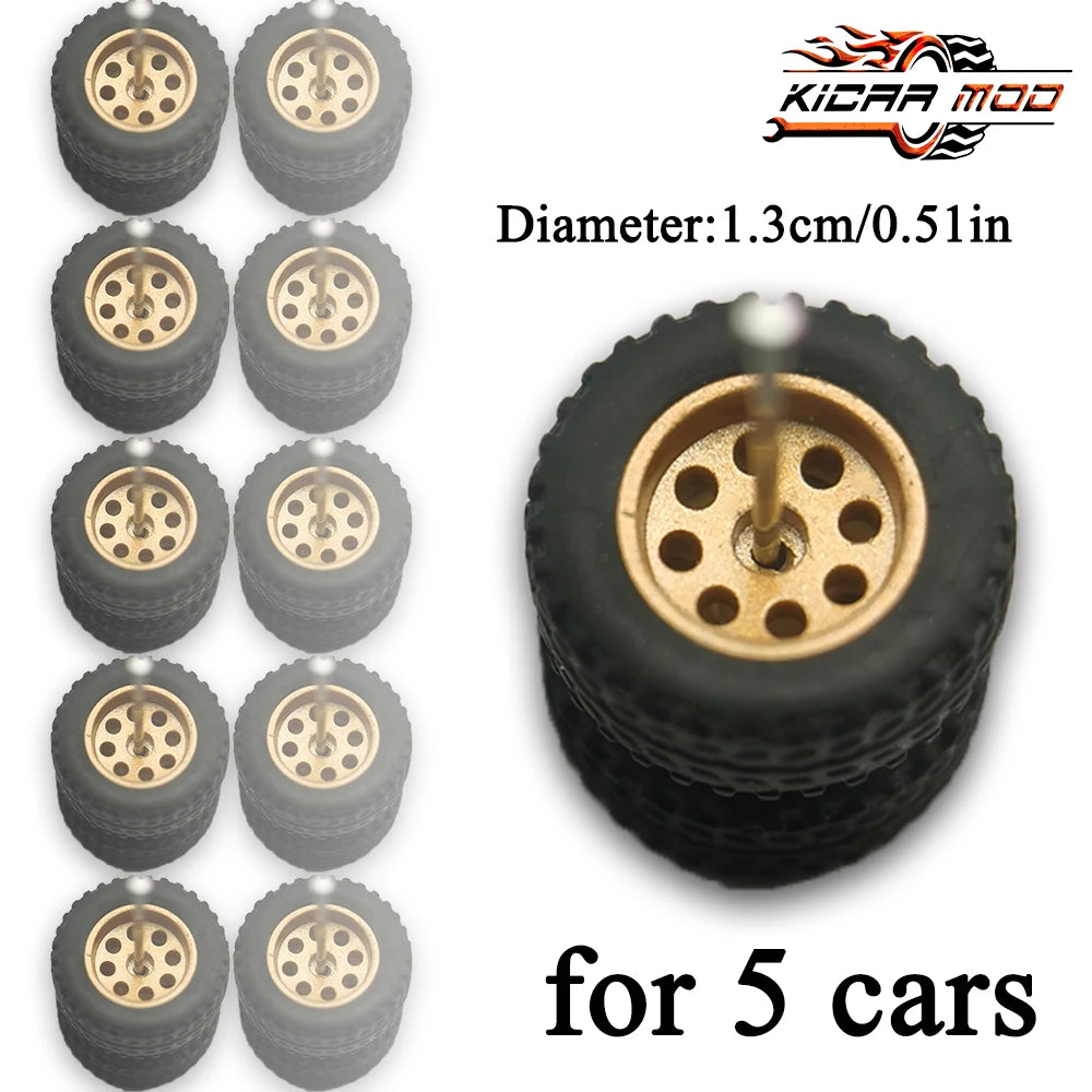 1/64 Wheels Fixed Rubber Tires All Terrain for Toy Model Diecast Cars Refitting Parts for MINIGT (5 Sets for 5 Cars)