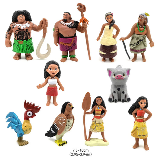 10pcs/set Cartoon Moana Princess Legend Vaiana Maui Chief Tui Tala Heihei Pua Action Figure Decor Toys Birthday Gift