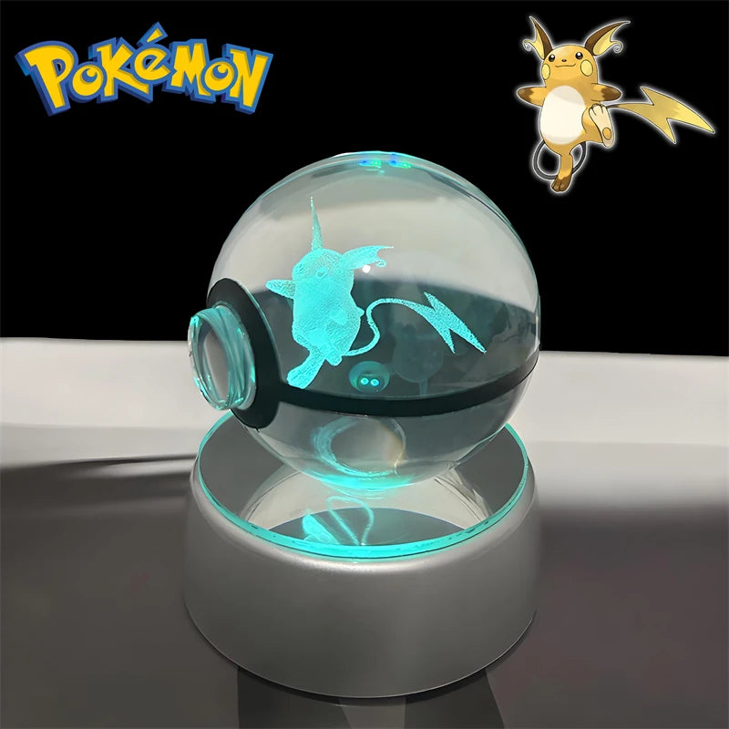 Pokemon 3D Crystal POKE BALL Figure Toys Snivy Dragonair Blastoise Venusaur Milotic Raichu Night Light LED Lamp Base Model Dolls