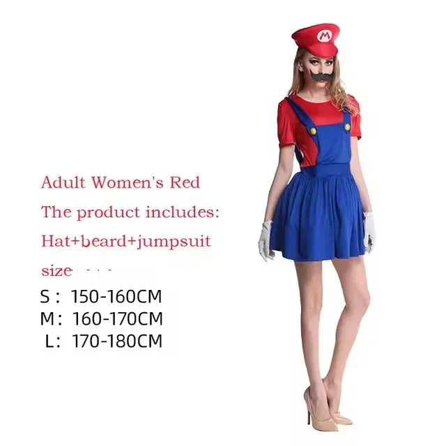 Anime Super Luigi Brothers Cosplay Adult Costume Super Brothers CostumeJumpsuit Beard Hat Set Halloween Costume Props Men Womens
