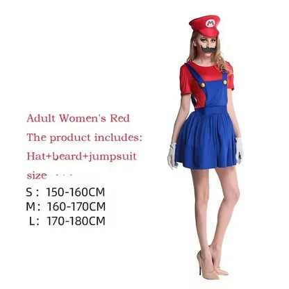Anime Super Luigi Brothers Cosplay Adult Costume Super Brothers CostumeJumpsuit Beard Hat Set Halloween Costume Props Men Womens
