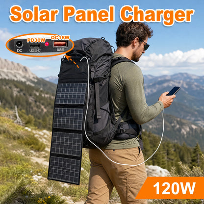 Leaorld 120W Solar Panel 12V Battery Charger, Foldable QC3.0 PD3.0 Solar Phone Fast Charger, Clips, Power Station, RVs, Camping