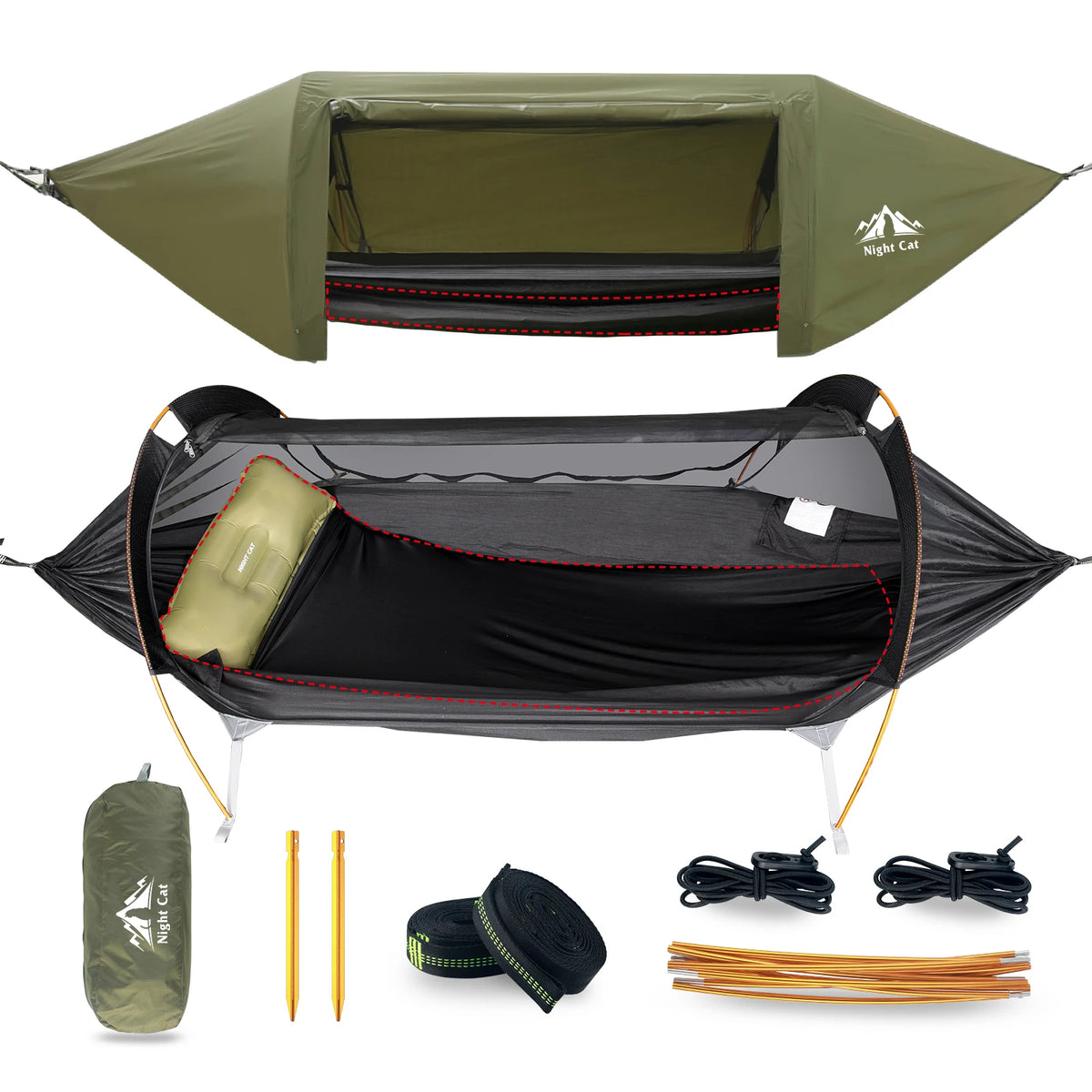 Hammock Solo Camping with Rain Fly and Bug Net Hammock Tent with Storage Pocket for Sleeping Pad Green/Camo