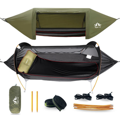 Hammock Solo Camping with Rain Fly and Bug Net Hammock Tent with Storage Pocket for Sleeping Pad Green/Camo