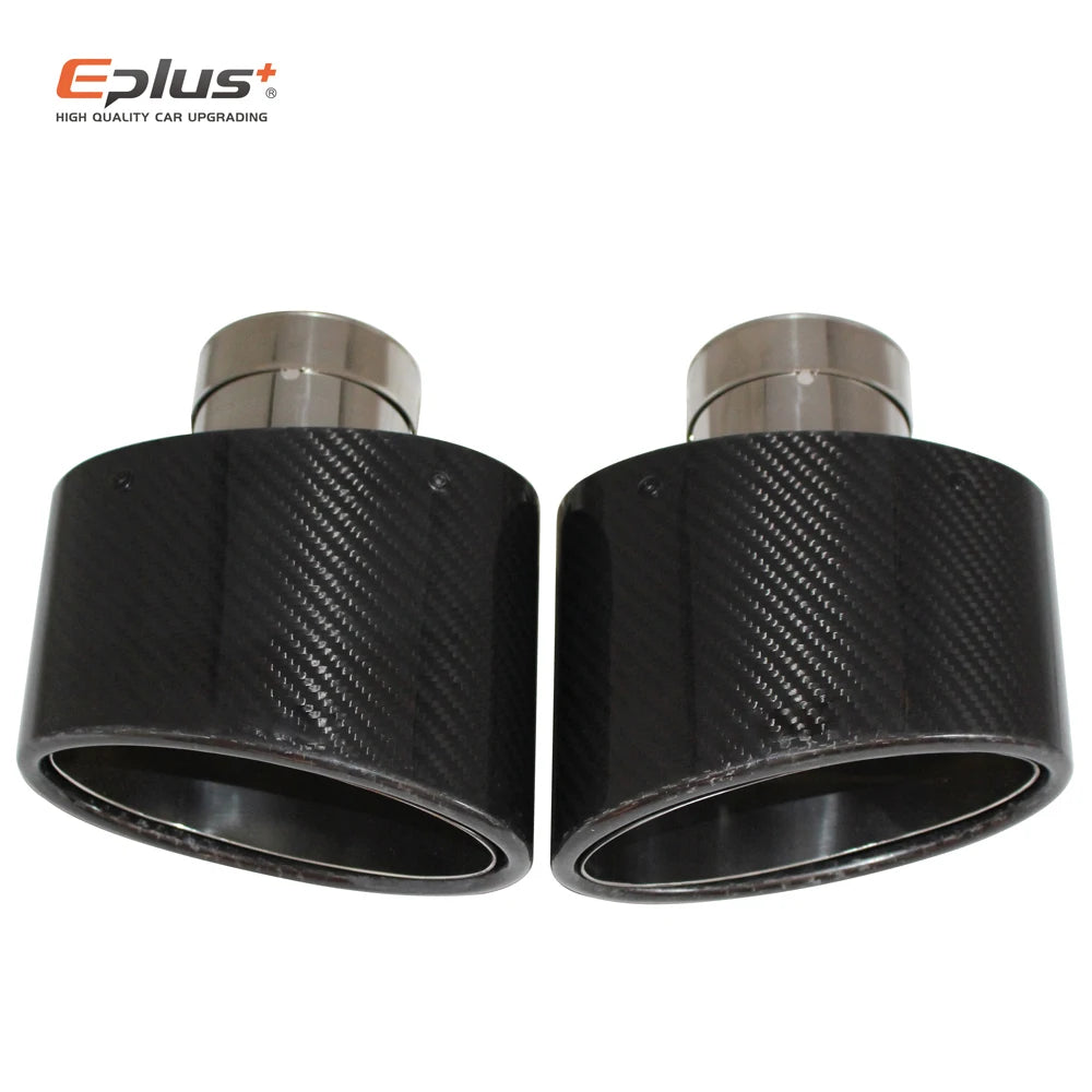 Oval Gloss Carbon Fiber Universal Car Mufflers Tip Exhaust Pipe Nozzle Decoration stainless steel Black silvery Tilting Left Rig