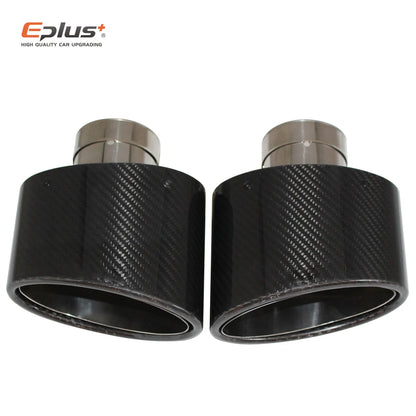 Oval Gloss Carbon Fiber Universal Car Mufflers Tip Exhaust Pipe Nozzle Decoration stainless steel Black silvery Tilting Left Rig