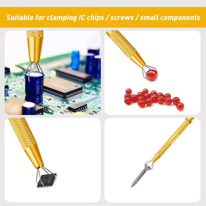 Tweezers Stainless Steel 4-Claw Pick up Tool Jeweler's Pick-Up Tool, 4 Prongs BGA Chip Pick for Small Parts Pickup