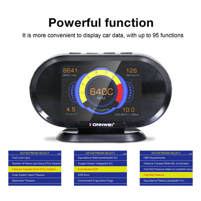 2026 KONNWEI KW206 Car OBD2 HUD Digital Instrument Computer Intelligent OBD Speedometer Water Temperature Fuel Pressure Tester