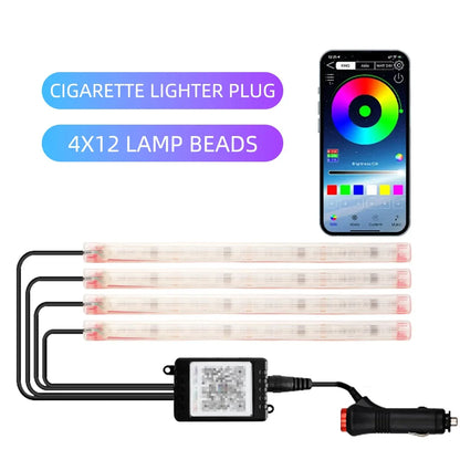 4in1 Symphony LED Interior Car Lights Strip Foot Light Dynamic Flash Light Music APP Control RGB Color 48SMD USB Car Accessories