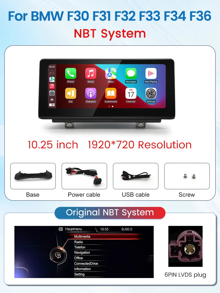 HFmidia 2026 New Linux System 10.25 12.8inch Thin Screen For BMW 3 4Series M3 M4 F30 F36 Wireless CarPlay Auto Car Video Players
