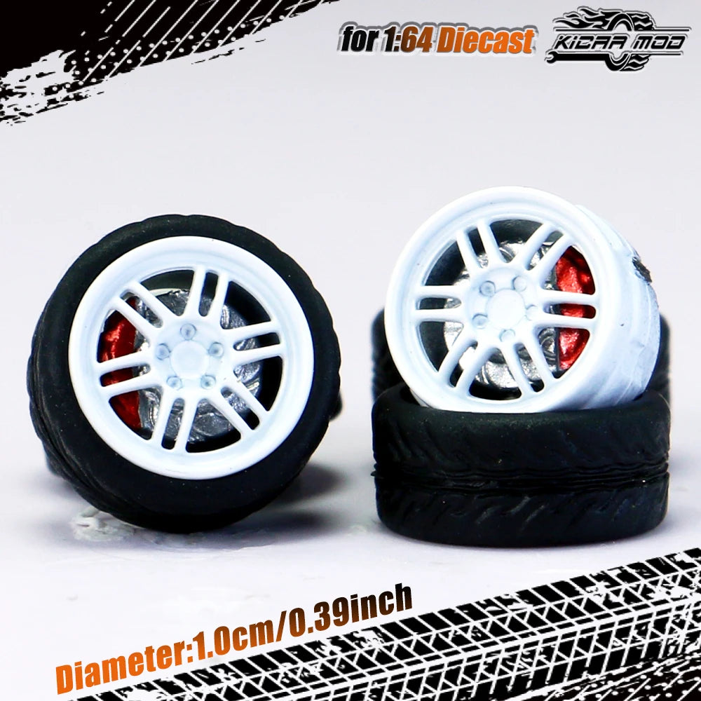 Kicarmod 1/64 Model Car ABS Wheels with Rubber Tire Brake Disc Refitting Parts Diameter 10mm For Model Car Tomica