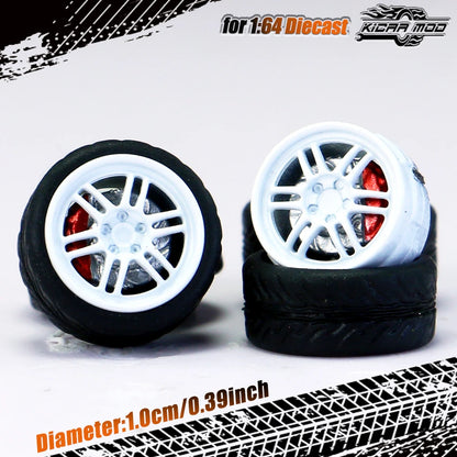 Kicarmod 1/64 Model Car ABS Wheels with Rubber Tire Brake Disc Refitting Parts Diameter 10mm For Model Car Tomica
