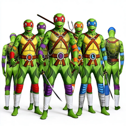 Ninja Turtles Style Cosplay Suit, Adult Halloween Superhero Costume, Stretch Bodysuit for Carnival Performance Party