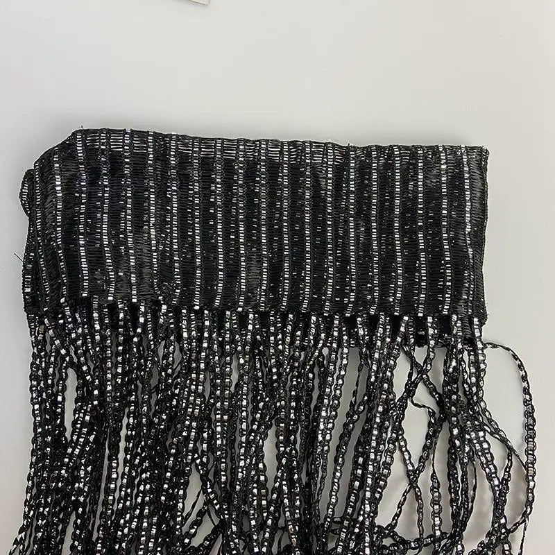 1pcs/set 100x200cm Premium Glitter String Curtain with Silver Ribbon & Sparkling Fringe - Decorative Window/Room Curtain + Rod