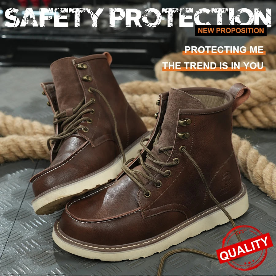 High Quality Leather Boots Men Work Boots Waterproof Safety Shoes Men Autumn Winter Boots Steel Toe Shoes Puncture-Proof Boots