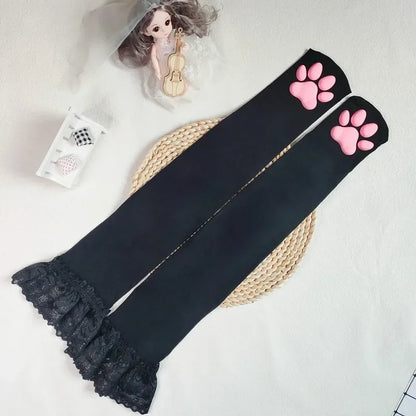 Womens Over Above Knee Socks Thigh High Stockings Kitten Claw Cat Paw Pad Ladies pink 3D Long Sock Cosplay Harajuku Y2k female