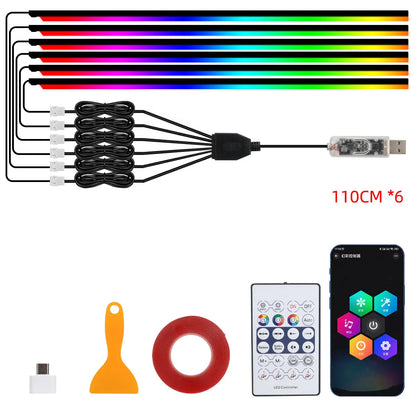10 in 1 Car Interior Acrylic LED Ambient Lights 140cm 110cm For Tesla USB APP Remote Control RGB Symphony Atmosphere Lamp