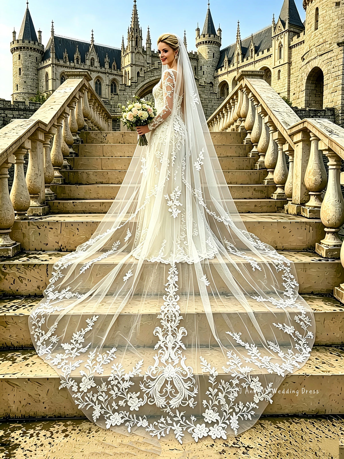 Cathedral Wedding Veil 350CM Long Lace Applique Bridal Veil With Comb Ivory Tulle 1 Tier Wedding Accessories