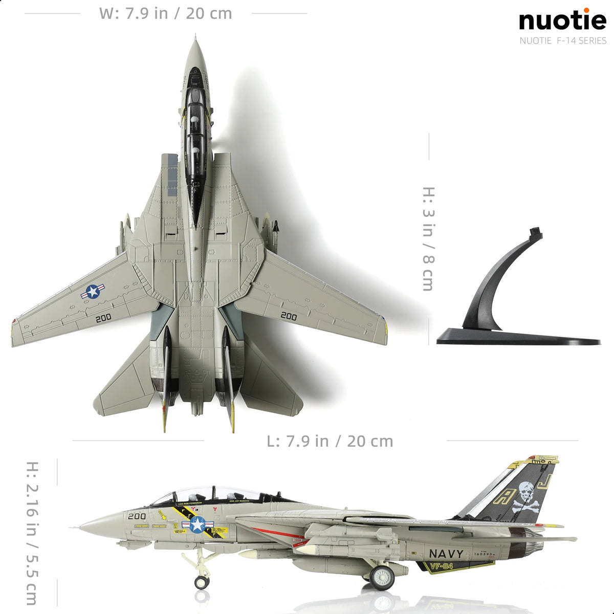NUOTIE 1/100 F-14 Tomcat US Navy VF-84 Jolly Rogers Pre-Built Military Model with Stand Collection Gift for Adults