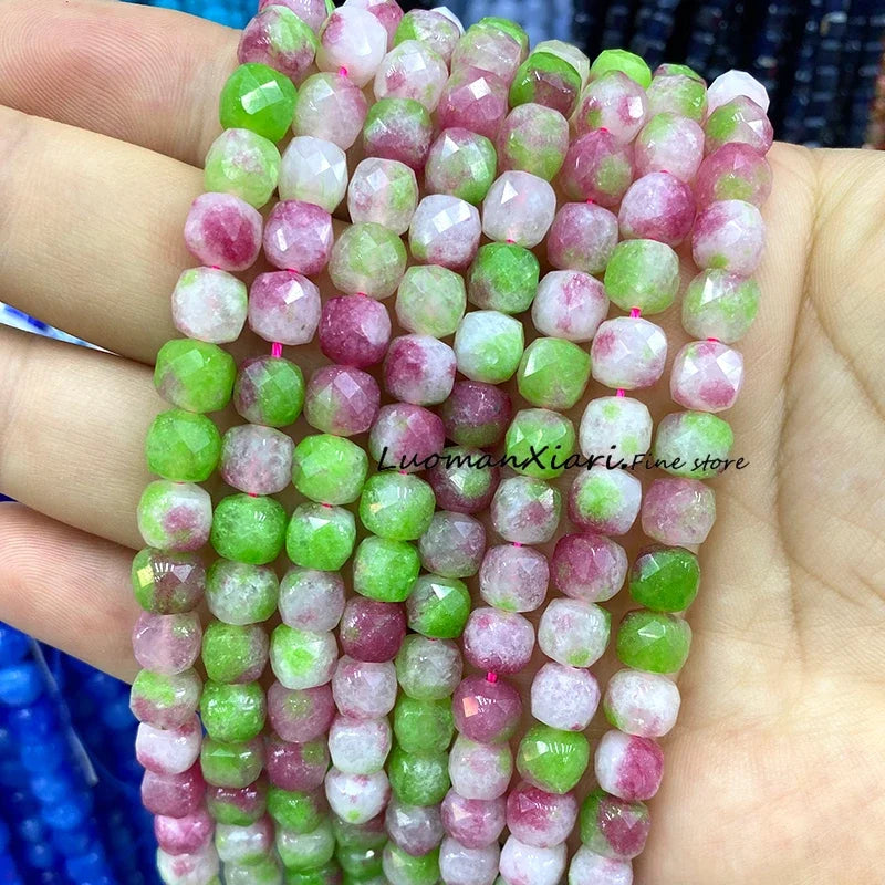 Natural Stone 7-8MM Faceted Square Lapis Lazuli Loose Cube Spacer Beads for Jewelry Making Diy Earrings Bracelets Accessories