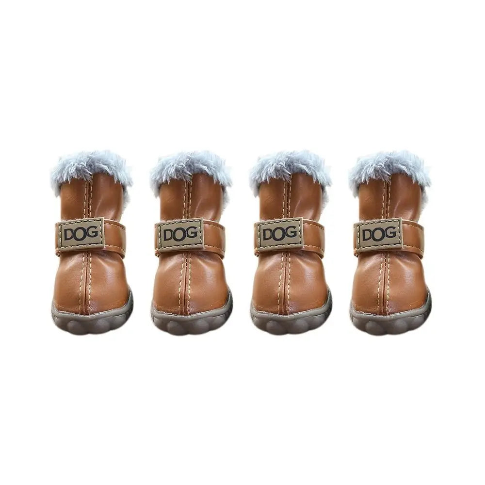 Soft Pet Snow Boots Fashion Waterproof Non Slip Winter Pet Dog Shoes Plush/PU Warm for 4Pcs/Set Winter