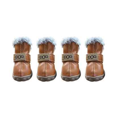 Soft Pet Snow Boots Fashion Waterproof Non Slip Winter Pet Dog Shoes Plush/PU Warm for 4Pcs/Set Winter