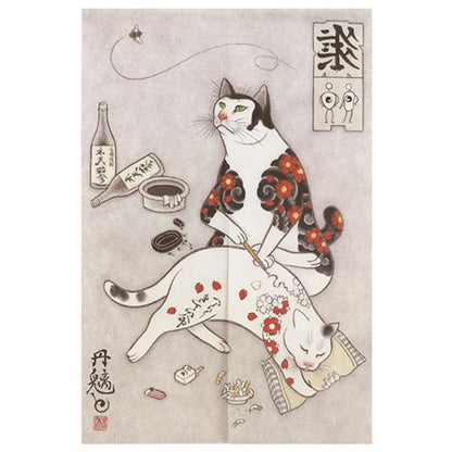 Japanese Ukiyo-e Tattoo Cat Noren Door Curtain Printed Doorway Curtain Kitchen Bedroom Entrance Decoration Hanging Half-Curtains
