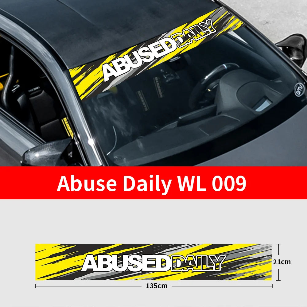 Abuse Daily Car Front and Rear Windshield Stickers Waterproof Sunscreen Windscreen Banner Decal Window Sticker Accessories