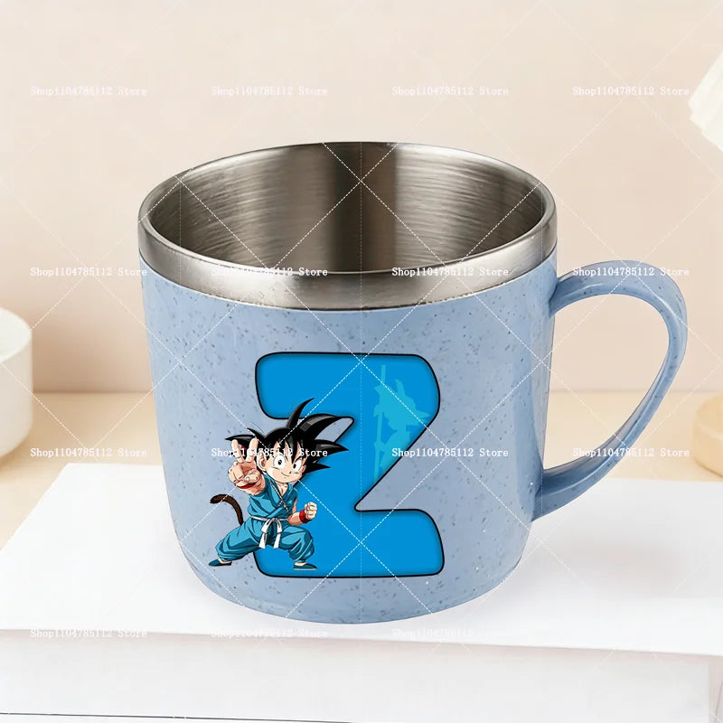 Dragons Ball 304 Stainless Steel Mouth Cup Goku Anime Kawaii Letter A-Z Coffee Milk Water Mug  Anti-scalding Camping Cups Gift