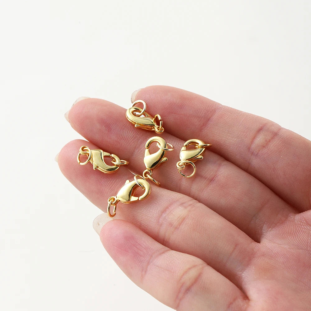 10Pcs 14K/18K Gold Color Plated Lobster Clasps With Open Jump Rings End Connectors DIY Findings Set for Bracelet Jewelry Making