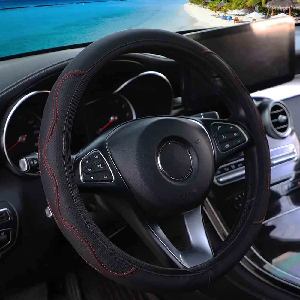 PU leather three-dimensional embossed hand-shaped massage car rimless steering wheel cover for 14.5 - 15 inch car interiors