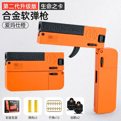 2.0 Upgraded Lifecard Alloy Folding Gun Toy Soft Bullet Blaster Shooting Model Pistol For Adults Kids Boys Christmas Gifts
