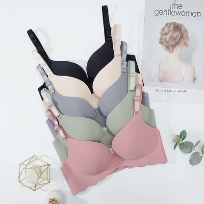 2PCS Women's Solid Color Wavy Edge Seamless Bras One-Piece Wire Free Sexy Push-Up Bra Female Fashion Comfortable Bras Lingerie