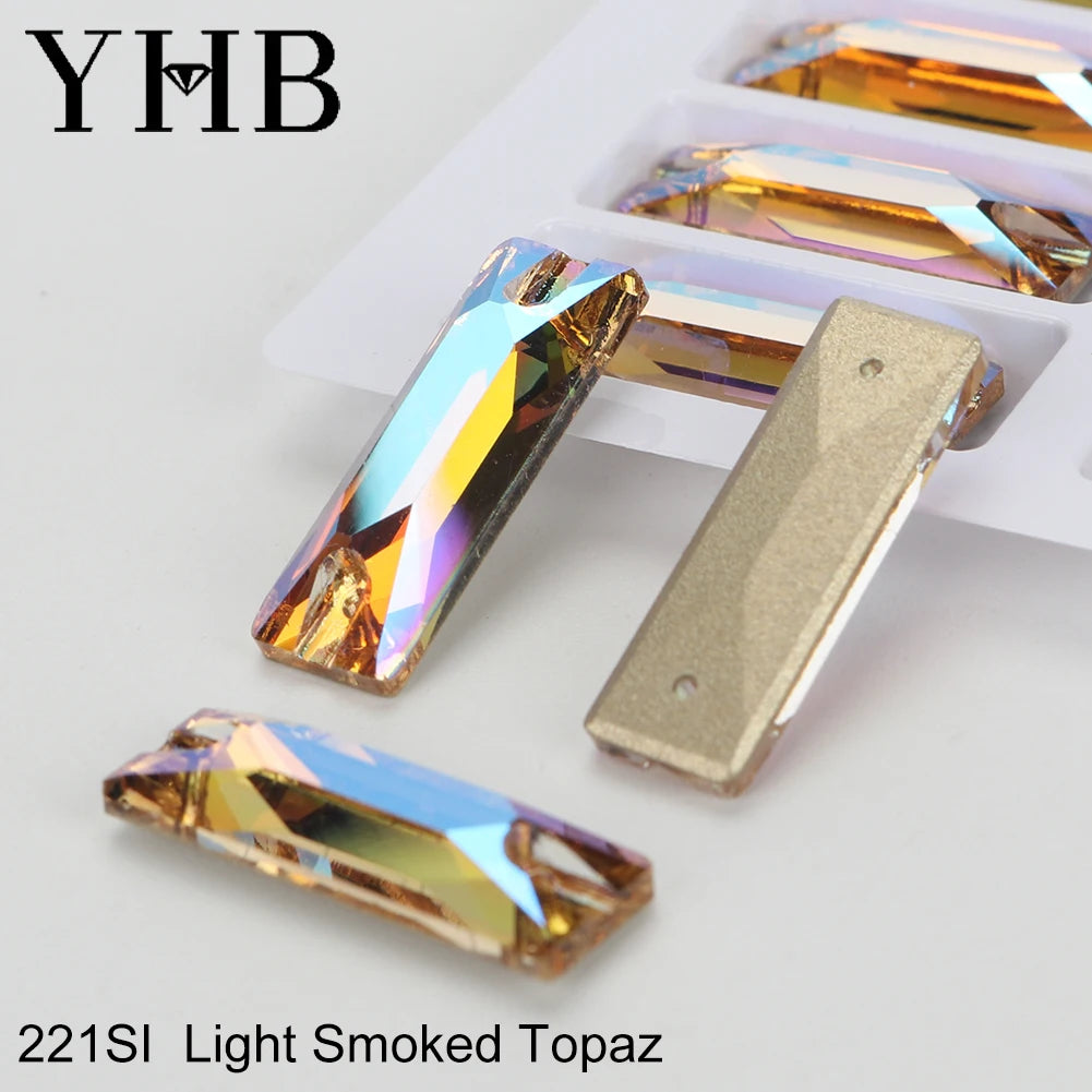 YHB Top Quality Cosmic Baguetee Glass Crystal AB Moonlight Sewing Stones Flatback Sew on Rhinestones For Garment Clothes Bags