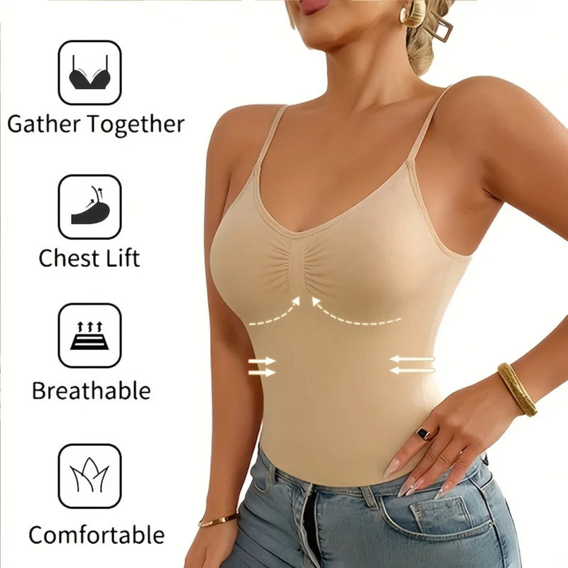 1pc Women‘s Camisole Breathable Shapewear Tops Tummy Control Built In Bra Tank Shaping Body Shaper Slimming Cami Vest Corset