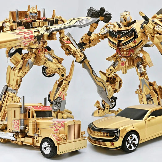 28CM Transformation Robot Toys Golden Optimus Commander Prime Alloy Robot Bumblebe Autobots Figure Model Kids Gift