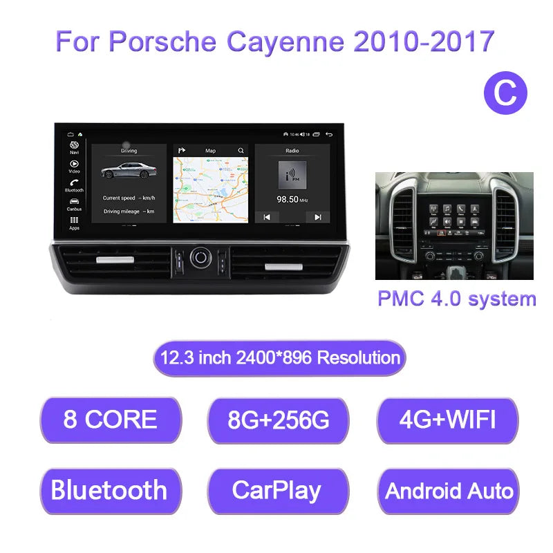 12.3 Inch For Porsche Cayenne 2010-2018 Android 15 8-Core 8G+256G Car Multimedia Player Stereo Receiver Radio GPS 4G Carplay