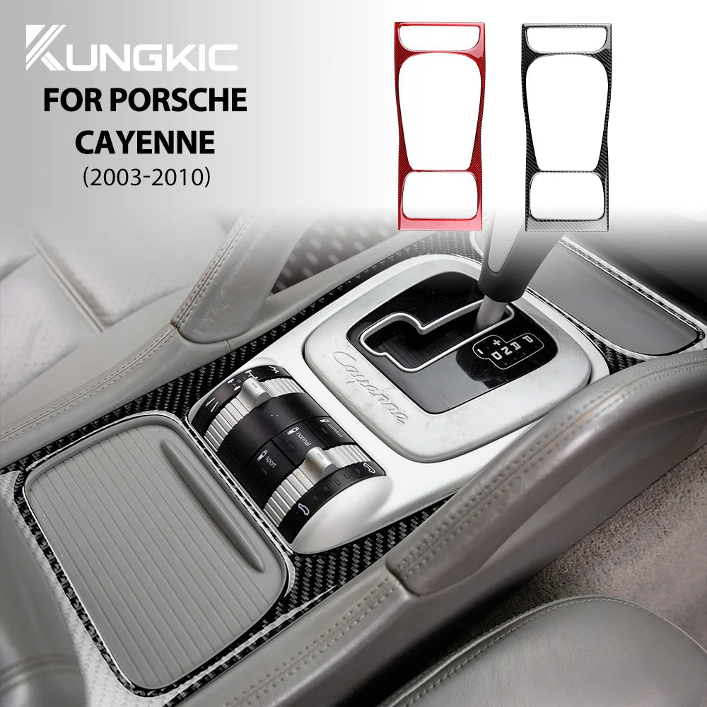 Real Soft Carbon Fiber Sticker For Porsche Cayenne 2003 2004 2005 2006 2007 2008 2009 2010 Gear Shift Panel Interior Accessories