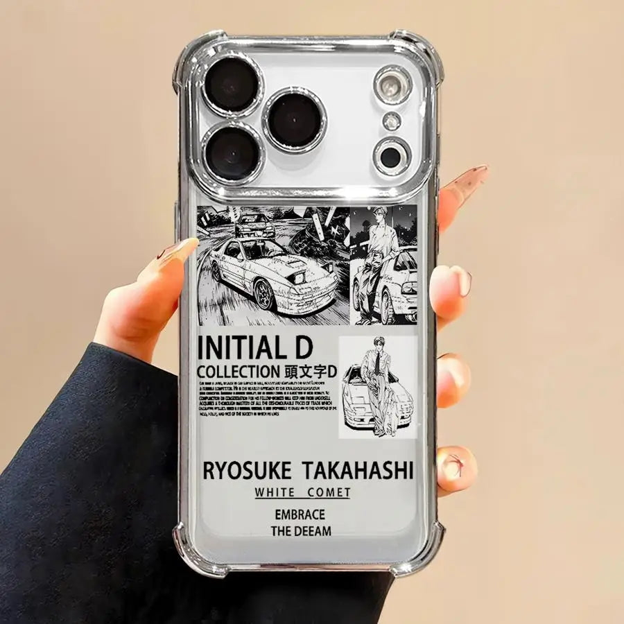 Initial D Car Anime Phone Case for iPhone 16e 17 Air 16 15 14 Plus 13 12 11 Pro Max Clear Cover