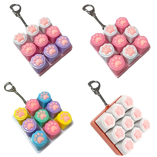Cute Cat Claw Keychain 4/9 Keys Keyboard Decompression DIY Keyboard Keychain For Gifts