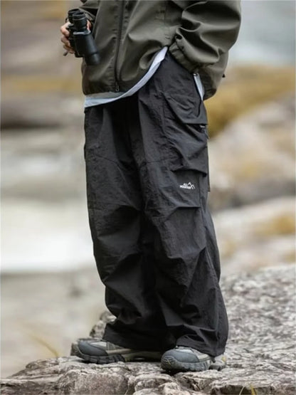 Men's Spring and Autumn New Waterproof Hip Hop Mountaineering Pants Casual Harajuku Work Pants Black Cargo Outwear Pants