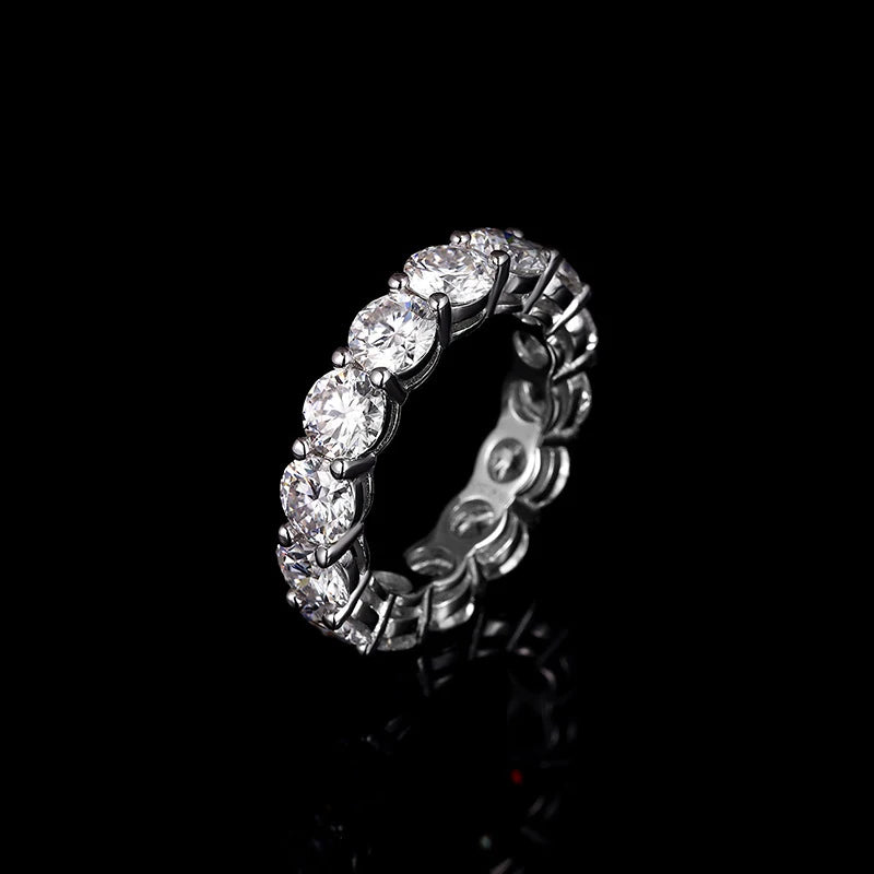 NeeTim 5mm Full Moissanite Ring 925 Sterling Silver with White Gold Plated Wedding Eternity Engagement Rings for Women Jewelry