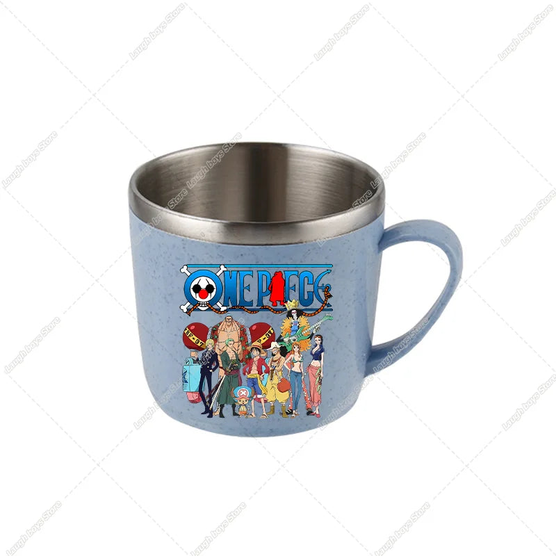 One Piece Water Cup Cartoon Anime Print Stainless Steel Drinking Glass Luffy Double Layered Heat-resistant Coffee and Milk Mug